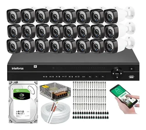 Kit 24 câmeras 2 MP + DVR Intelbras 32 canais + HD 2 TB