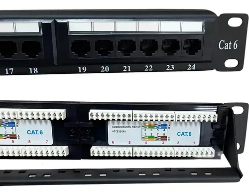 Patch panel 24 portas Cat6 RJ45 com guia traseira Link+